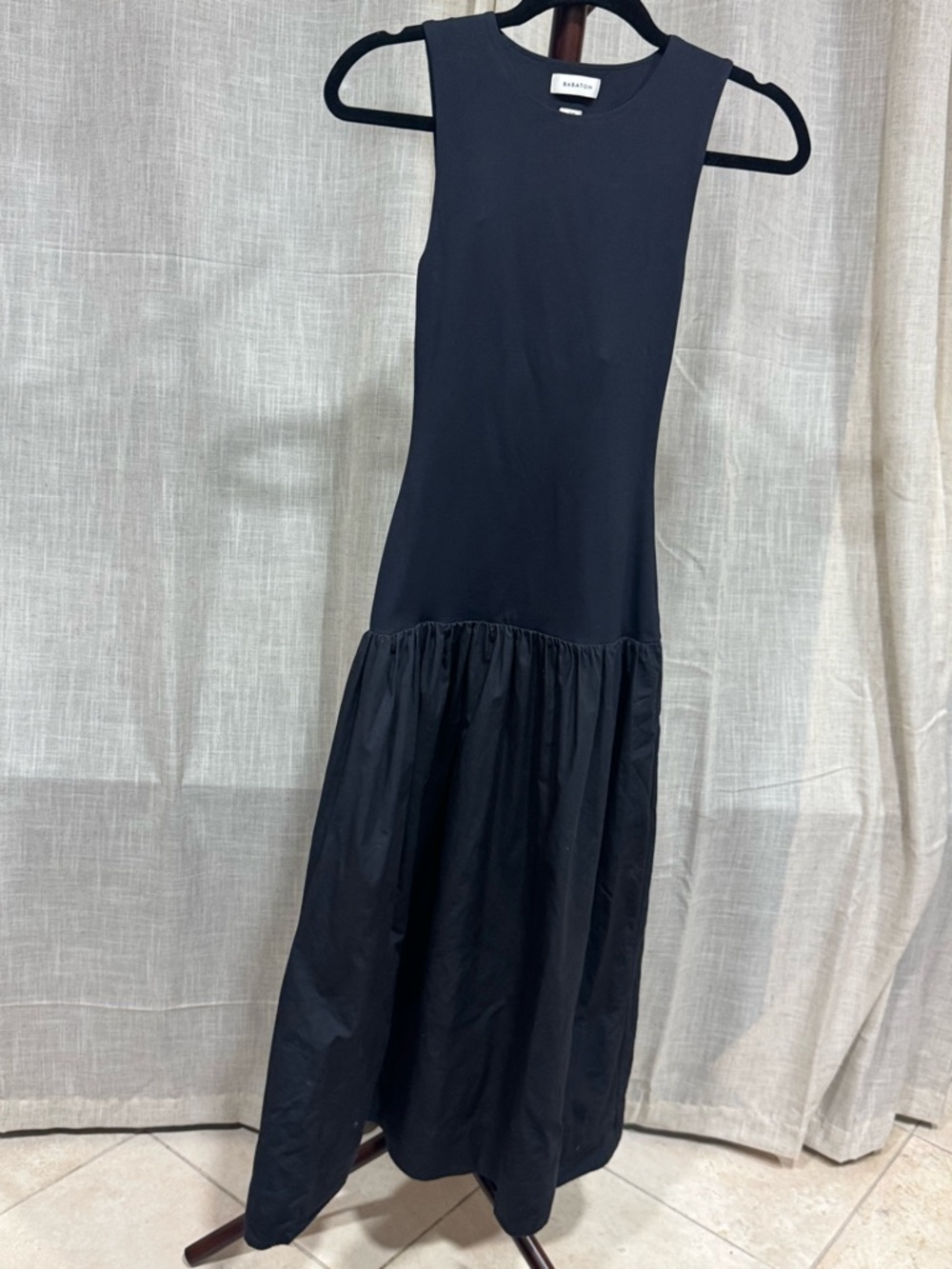 Aritzia Babaton Black contour drop waist ankle length dress xxs - Picture 3 of 5